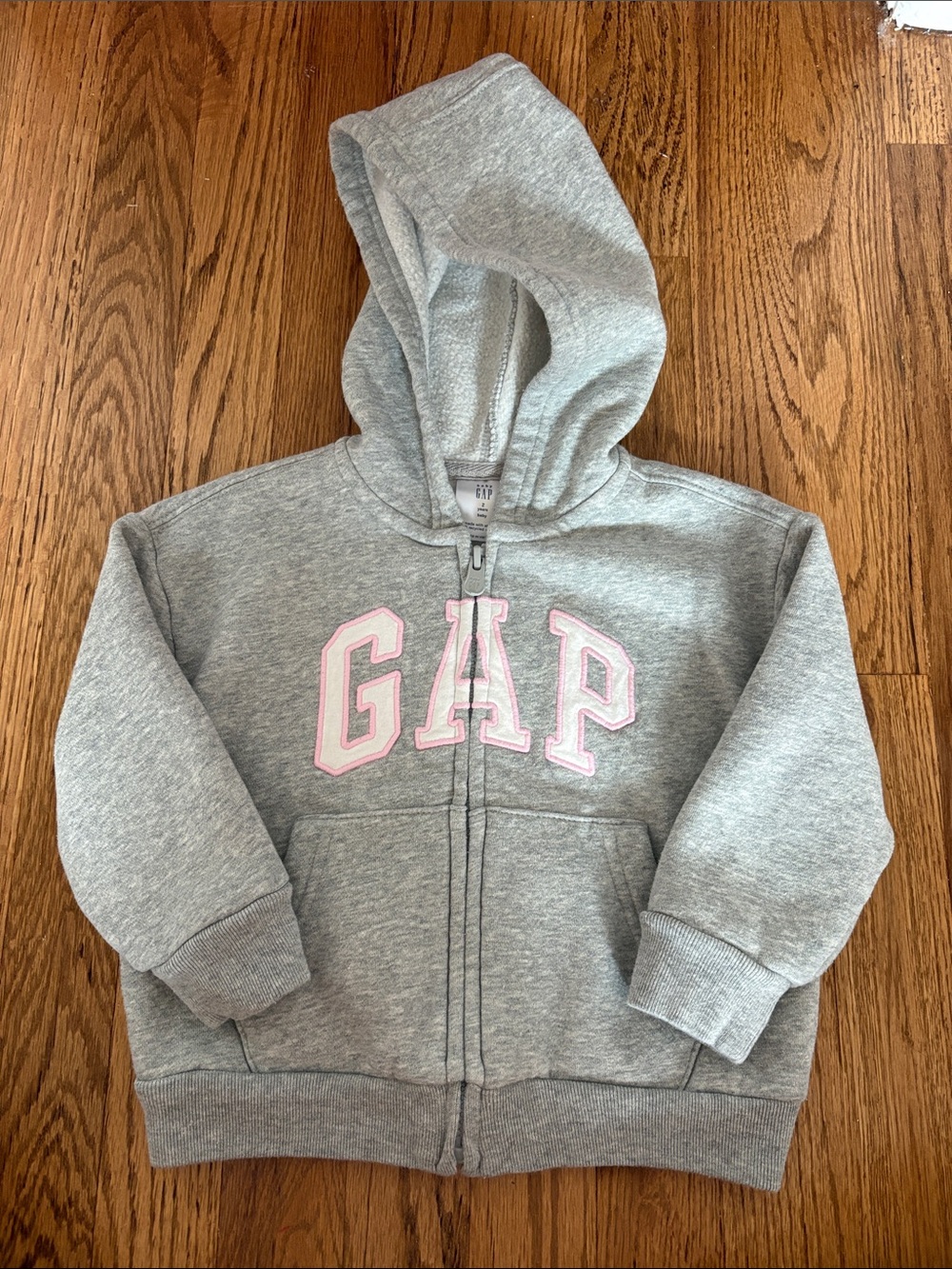 GAP Toddler Gray Zip Hoodie with Pink Logo 2T